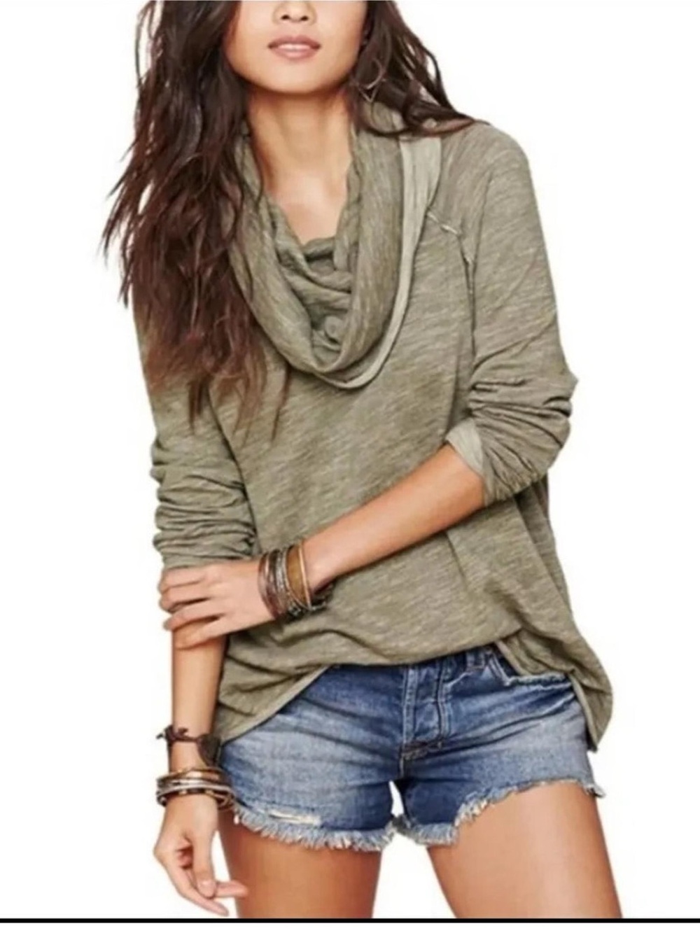 Free People Beach Cocoon Cowl Pullover in Olive Green One Body Size XS / S